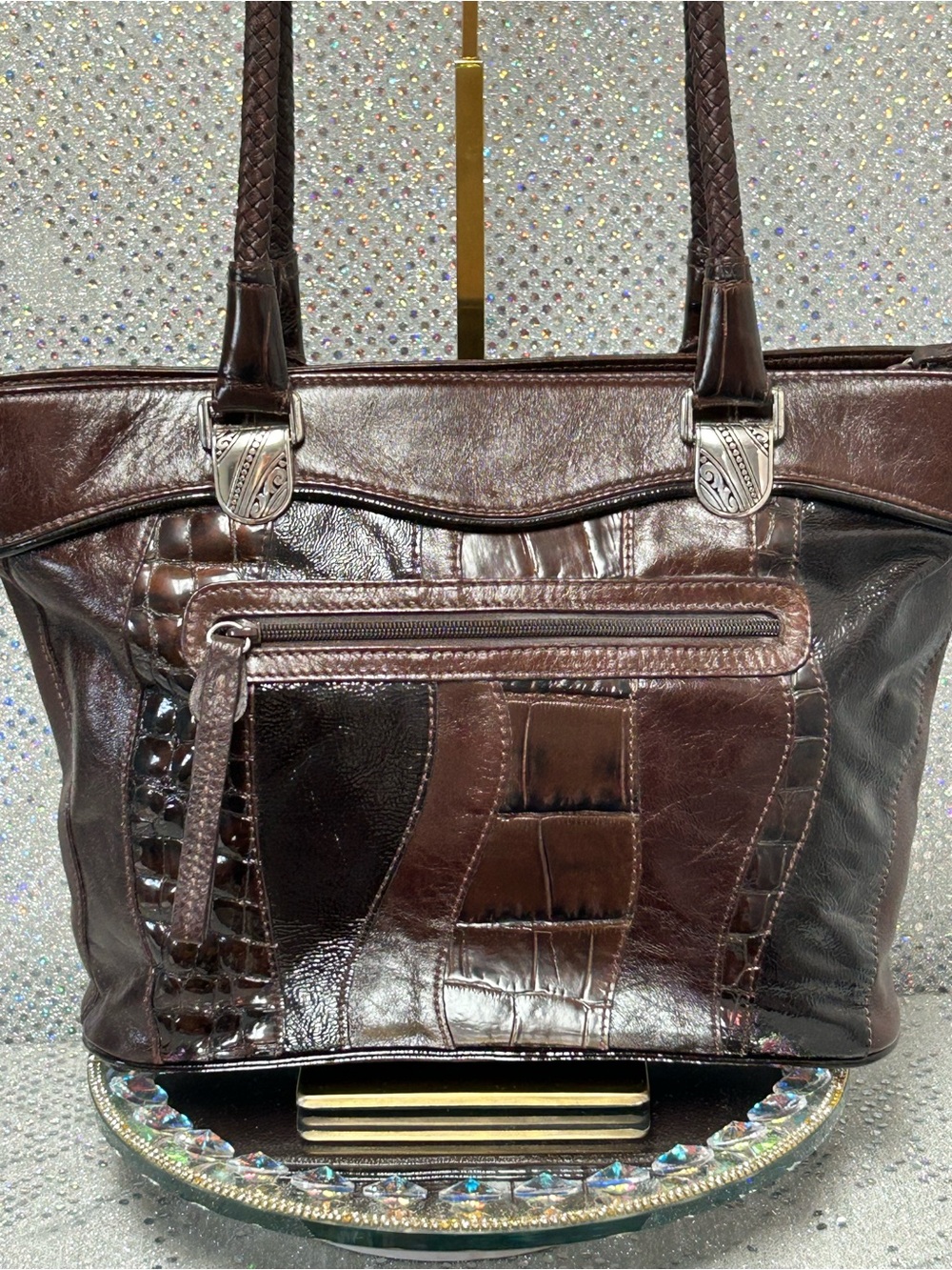 Brighton Brown Patchwork Leather Tote with Heart Charm - Picture 4 of 15